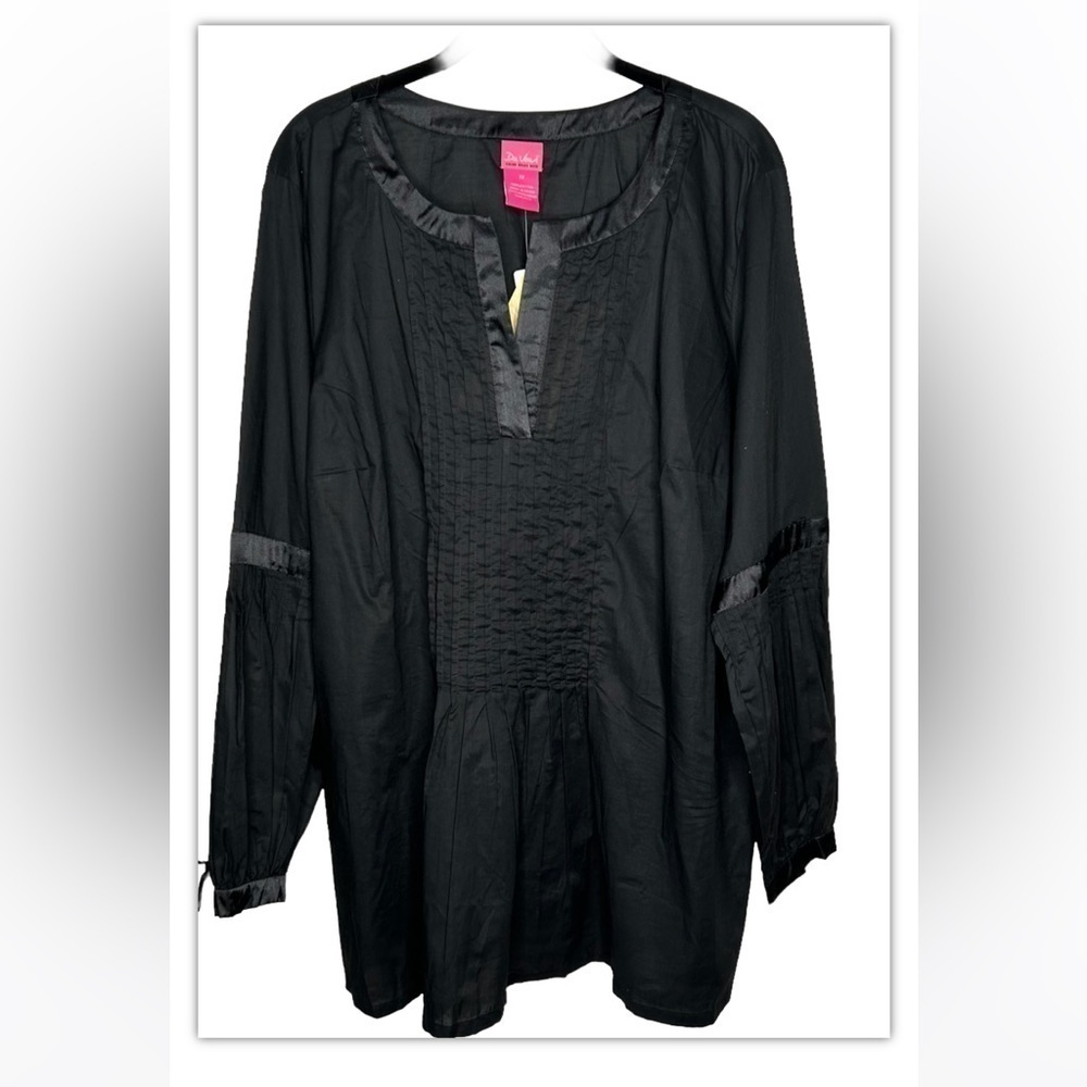 New Du Jour Women’s Black Boho Blouse Size 1X Satin Trim BNWT
